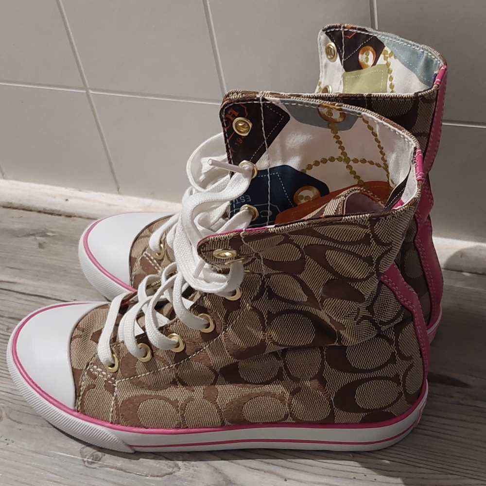 Coach Brown and Pink High-Top Sneakers